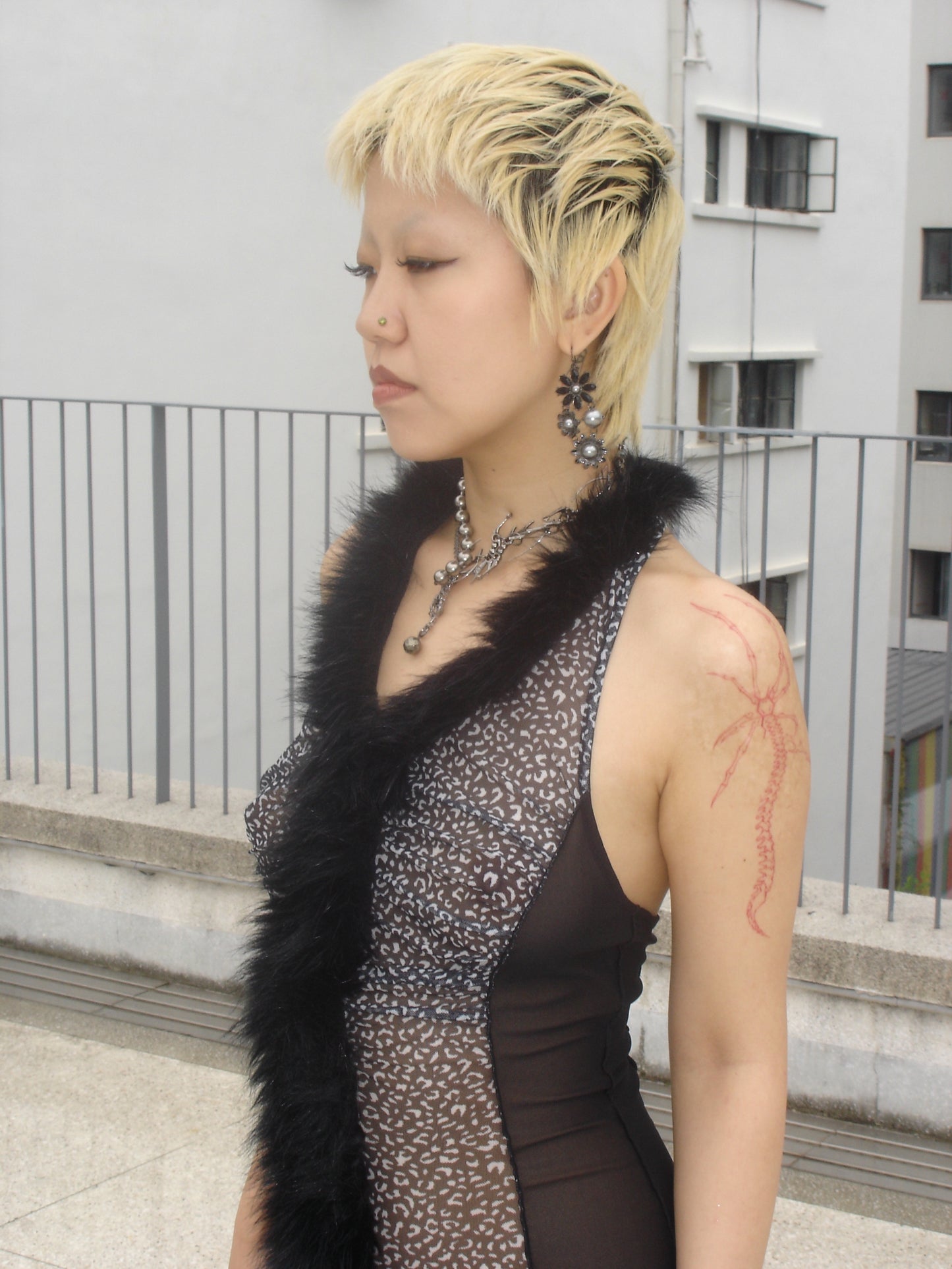 MA'AM LEOPARD ZIP-UP DRESS BLACK