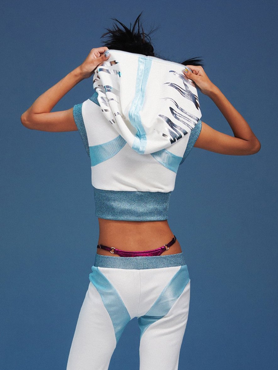 GAL OF ULTRA SHOTR-SLEEVED HODDIE CRYSTAL BLUE