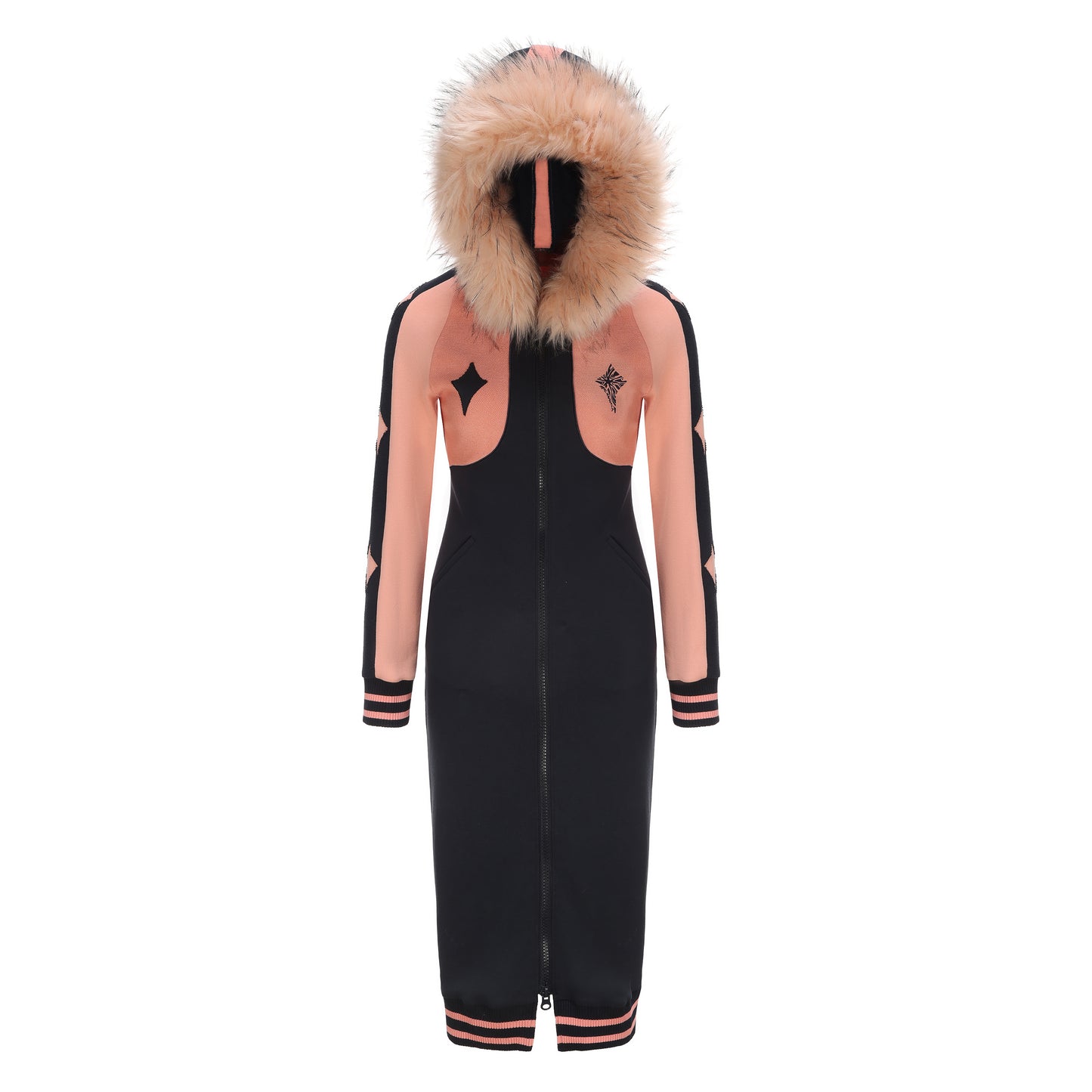 STARDUST HOODIE DRESS PEACH/NAVY