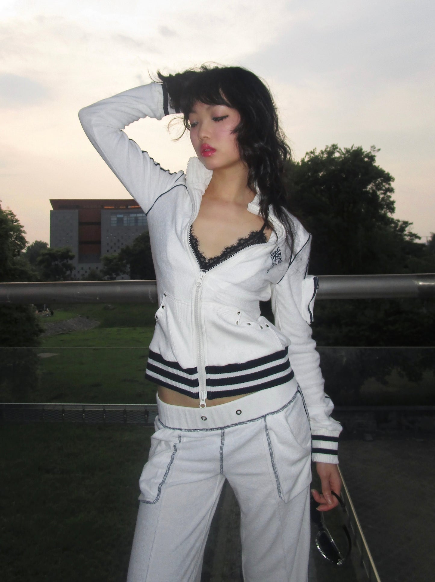 MLGL STARDUST TRACT TOP WHITE/NAVY