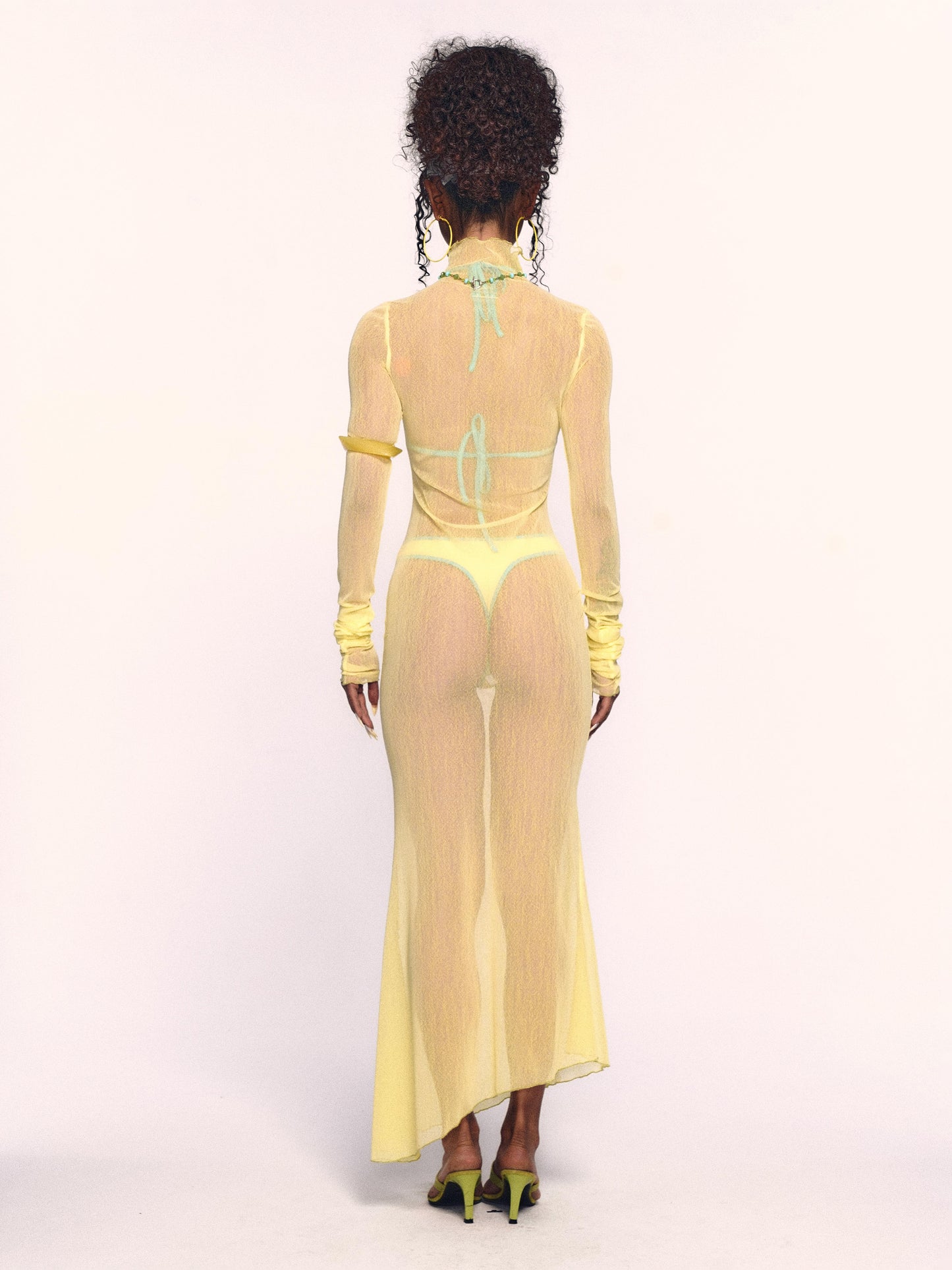 MLGL BEACH TAN SEE THROUGH DRESS LEMON