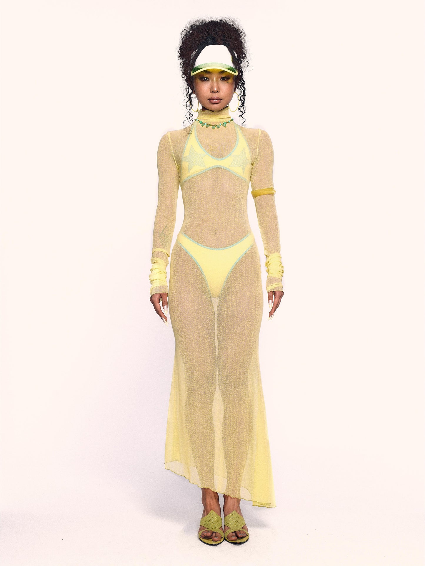MLGL BEACH TAN SEE THROUGH DRESS LEMON