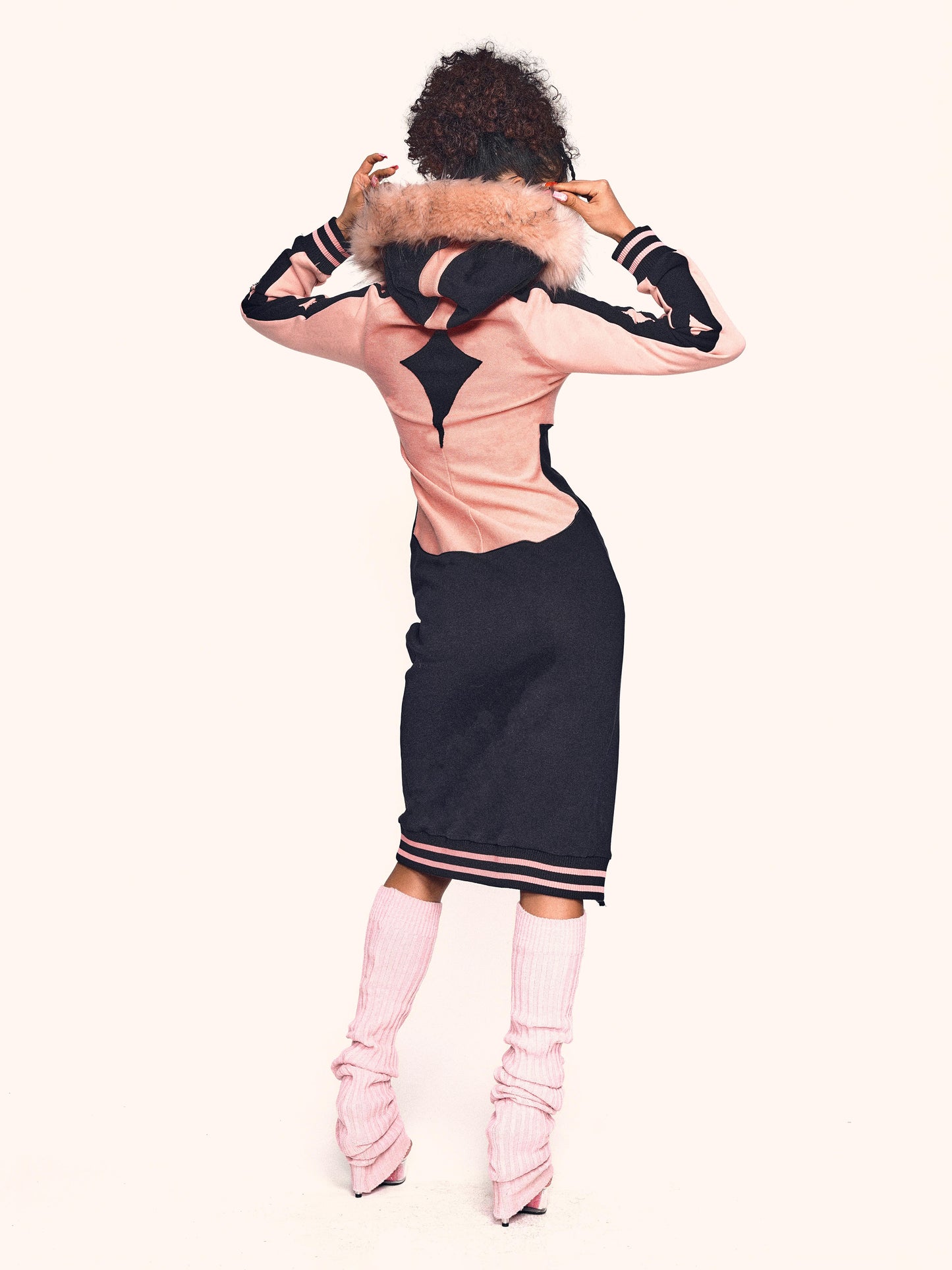 STARDUST HOODIE DRESS PEACH/NAVY