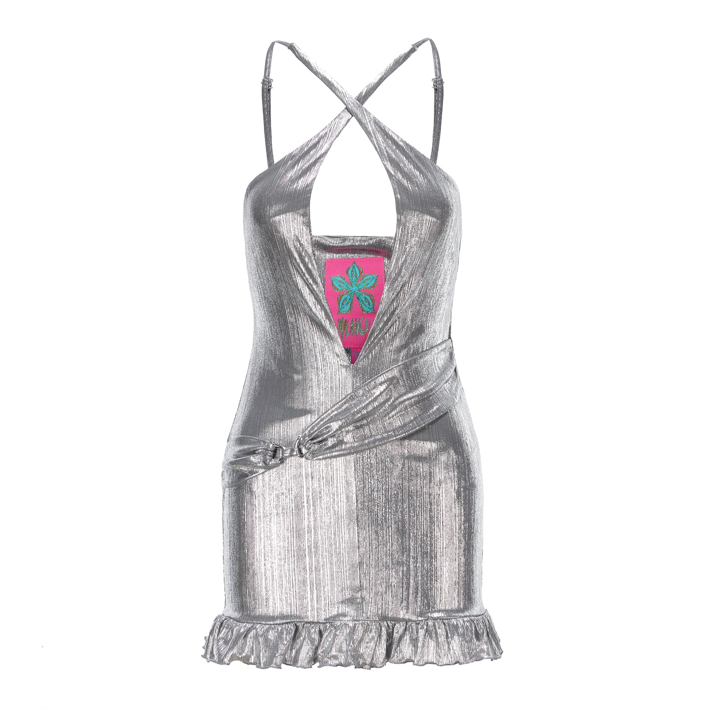 SENSHI CROSS HALTER DRESS SILVER