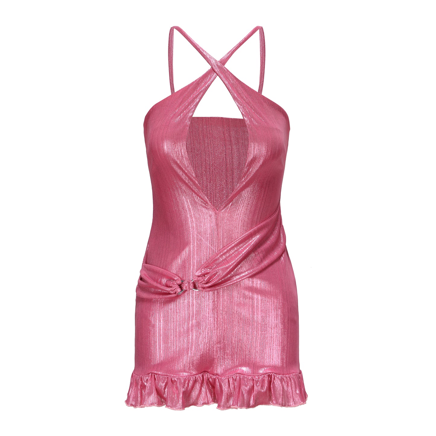 SENSHI CROSS HALTER DRESS PINK