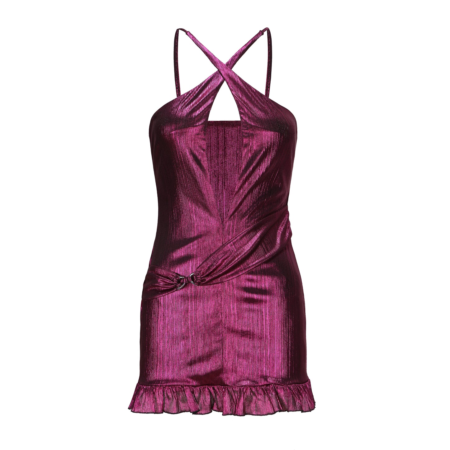 SENSHI CROSS HALTER DRESS FUCHSIA