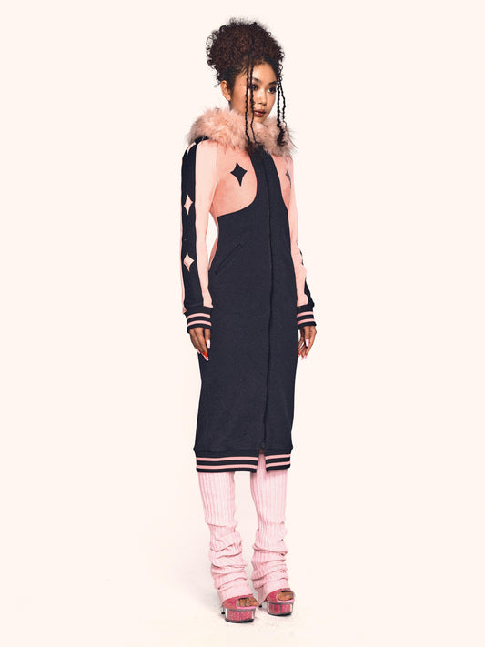 STARDUST HOODIE DRESS PEACH/NAVY